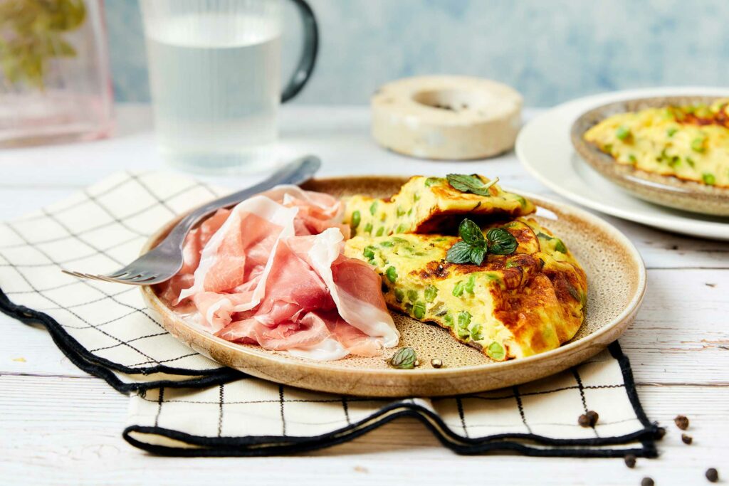 Frittata di piselli e menta con Prosciutto di San Daniele