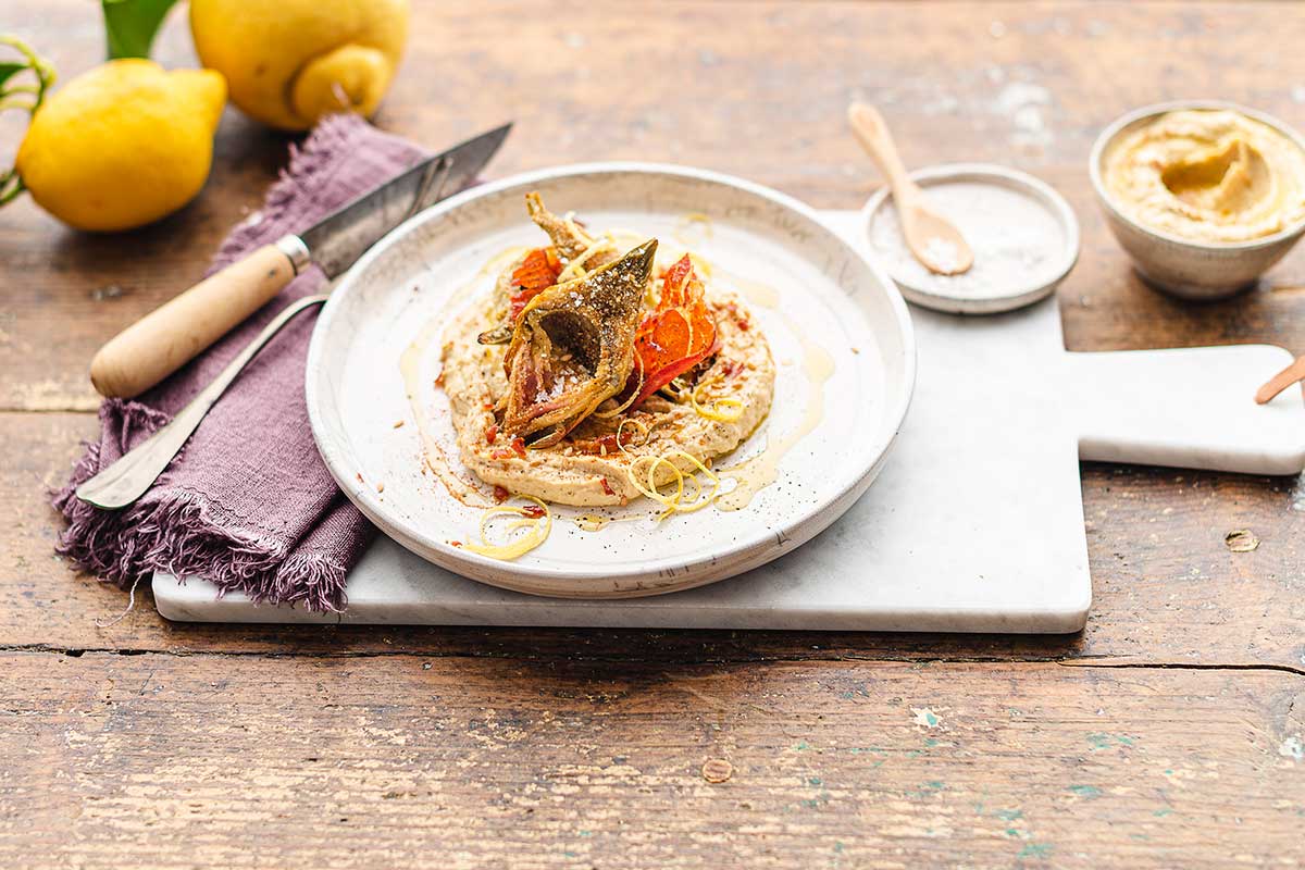 carciofi gratinati hummus