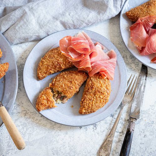 Cavadini con Prosciutto di San Daniele e pere