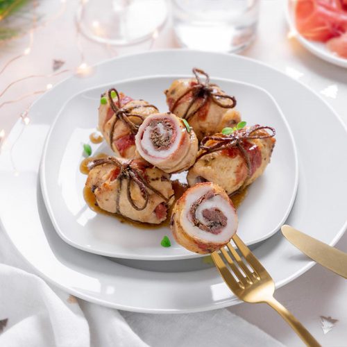 Involtini di coniglio porchettati arricchiti da Prosciutto di San Daniele