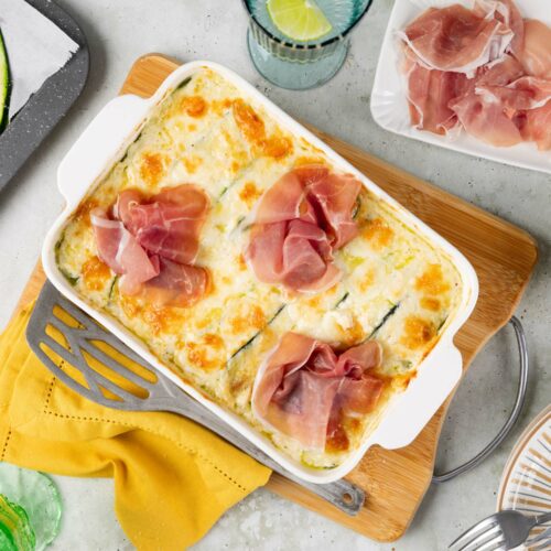 Parmigiana bianca di zucchine con Prosciutto di San Daniele