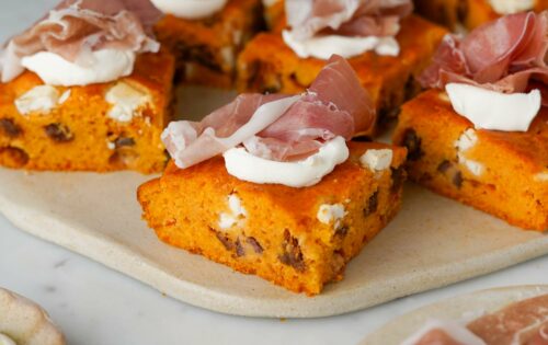 Plumcake salato con pomodorini, feta, olive e Prosciutto di San Daniele